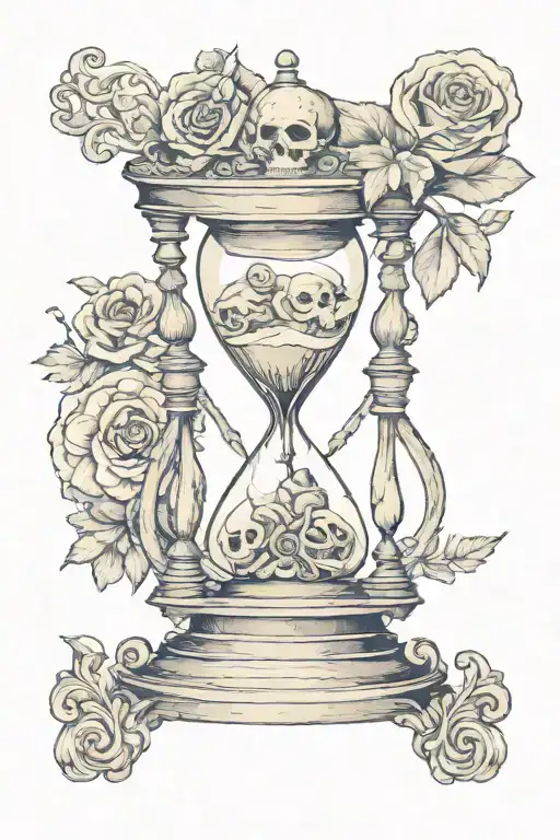 hourglass with memento mori tattoo design idea