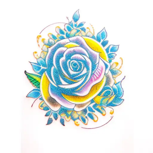  flower lined window with cherry blossoms ,yellow roses, and a mix of white, blue, purple, brown and black flowers tattoo design idea
