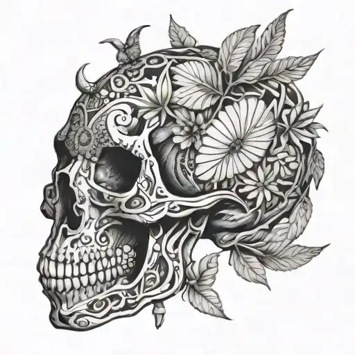 African animal skull collage tattoo design idea