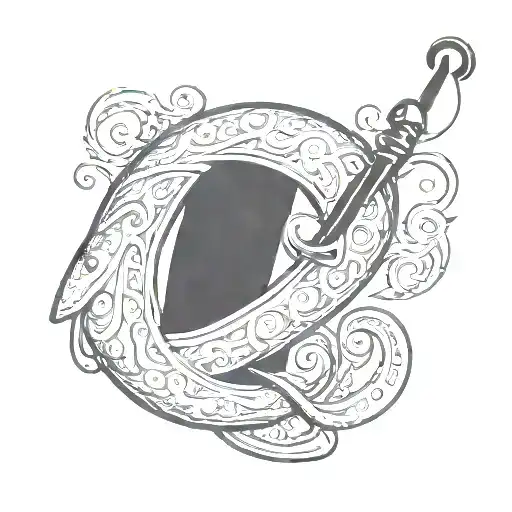 fishing hook with the letter P carved tattoo design idea