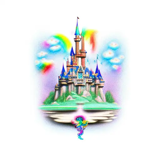 dragon, eagle, castle, mickey mouse and rainbows.  tattoo design idea