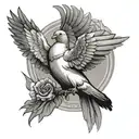 homing pigeon with 100 dollar in beak tattoo design idea
