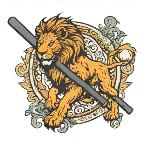 An intricate design where the minimalistic Chelsea lion is standing and holding a baseball bat in its claws tattoo design idea