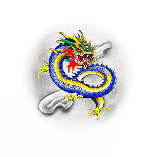 japanese dragon rolling around a jade samurai sword tattoo design idea