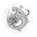 japanese dragon rolling around a jade samurai sword tattoo design idea