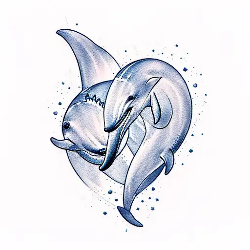 Create a tattoo design that combines the images of a dolphin and a heart, representing the client's love for their family. tattoo design idea
