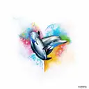 Create a tattoo design that combines the images of a dolphin and a heart, representing the client's love for their family. tattoo design idea