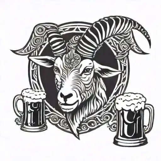 Goat and beer mug tattoo design idea