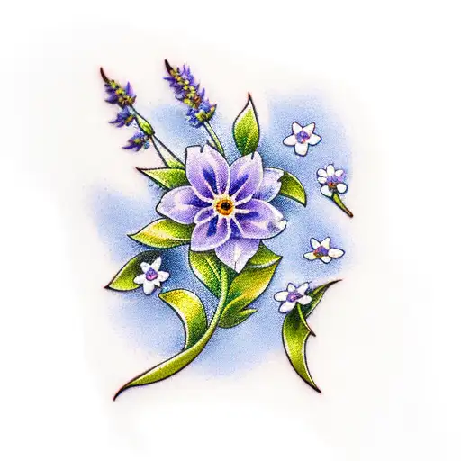 Forget-Me-Not and lavender flowers vine  tattoo design idea