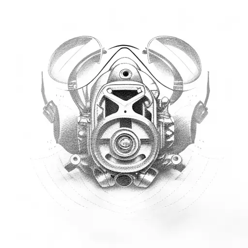 A car engine merging with a welding mask tattoo design idea