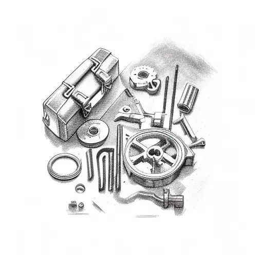 A mechanic's toolbox filled with various tools tattoo design idea