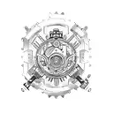 An intricately detailed engine with gears and pistons tattoo design idea