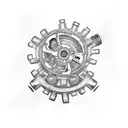 An intricately detailed engine with gears and pistons tattoo design idea