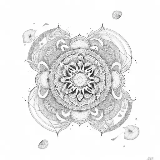 mandala realism with petunias and some waves tattoo design idea