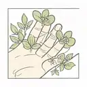 two olive branches between index finger and thumb with a four leaf clover on inner middle finger  tattoo design idea