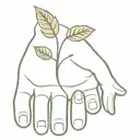 two intertwining olive brances at the stem between index finger and thumb muscle, and a lucky clover on the inner finger tattoo design idea