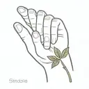 two intertwining olive brances at the stem between index finger and thumb muscle, and a lucky clover on the inner finger tattoo design idea