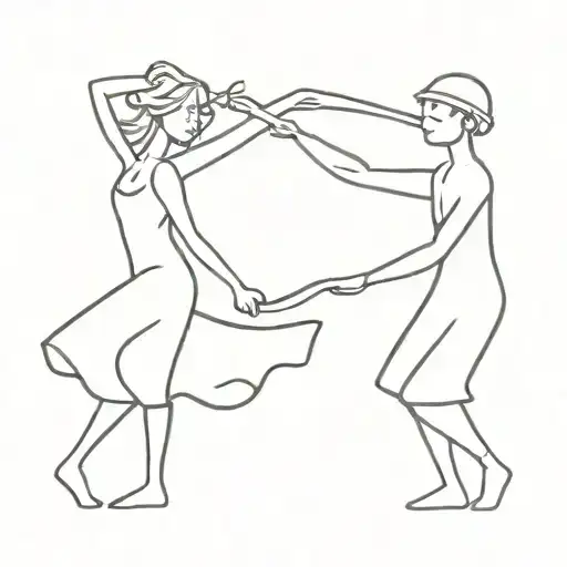 couple twirling together becoming one piece tattoo design idea