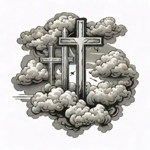 three crosses with clouds surrounding tattoo design idea
