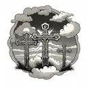 three crosses with clouds surrounding tattoo design idea