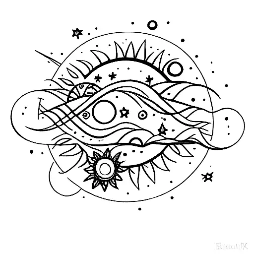 The moon, stars, sun, wind and flowers. tattoo design idea