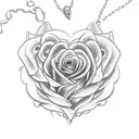open dainty heartshaped locket with a capital cursive letter M on the inside of the left side and a simple rose on other tattoo design idea