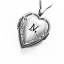 open dainty heartshaped locket with a capital cursive letter M on the inside of the left side and a simple rose on other tattoo design idea
