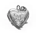 open heartshaped locket with a letter M on the inside of the left side and a simple rose on the other side tattoo design idea