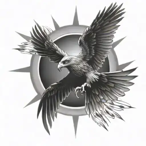 hawk cross sunbeams and clouds surrounding tattoo design idea