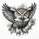 angry owl flying towards tattoo design idea