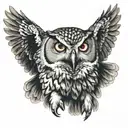 angry owl flying towards tattoo design idea
