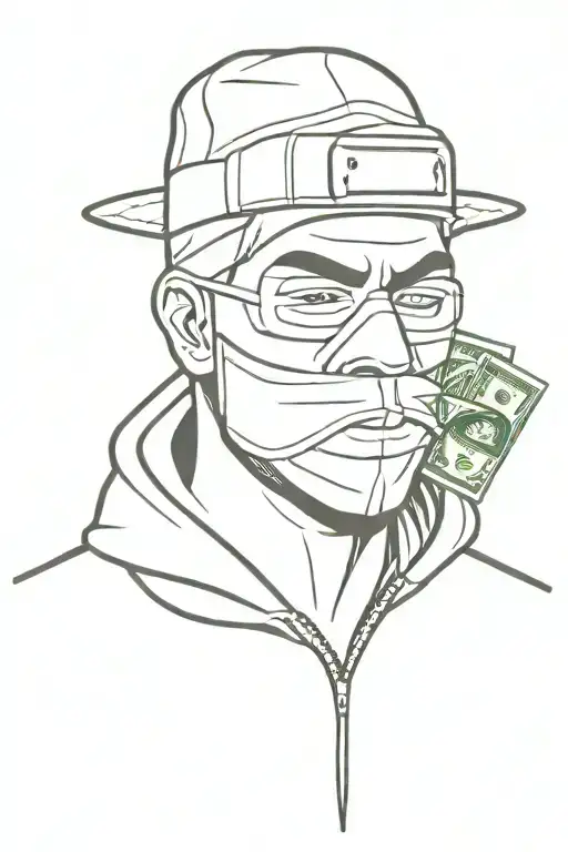 Gangster with ski mask and money tattoo design idea