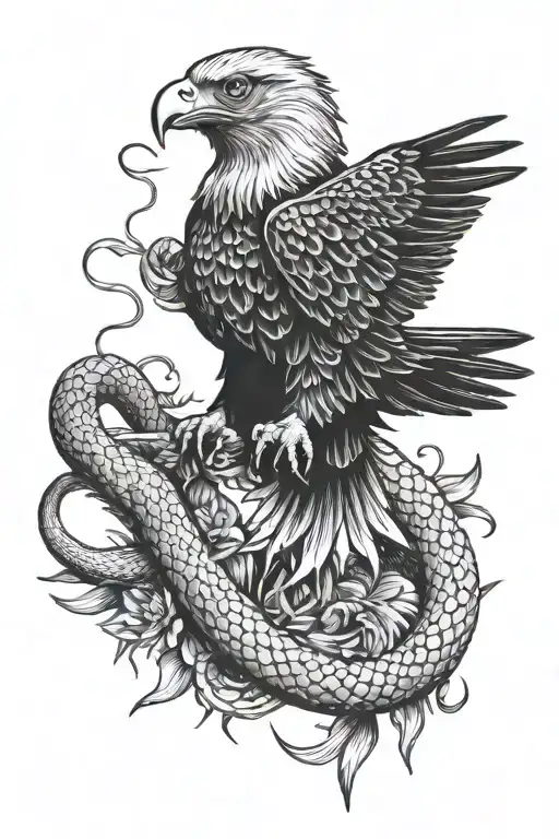 eagle fighting a snake with a cactus tattoo design idea