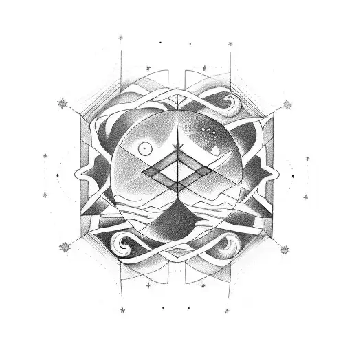 A blackwork tattoo symbolizing the alignment of Jupiter and Saturn on 21/12/2020, with the name Théo incorporated tattoo design idea