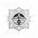 A blackwork tattoo symbolizing the alignment of Jupiter and Saturn on 21/12/2020, with the name Théo incorporated tattoo design idea