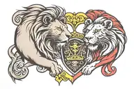 lions face split  in two with claddagh ring surrounded tattoo design idea