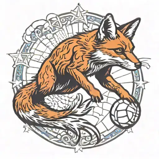 fox and volleyball player spiking tattoo design idea