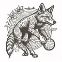 fox and volleyball player spiking tattoo design idea