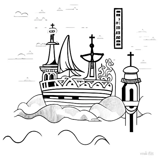 A black and white cityscape with the lyrics 'Jealousy, turning saints into the sea' tattoo design idea