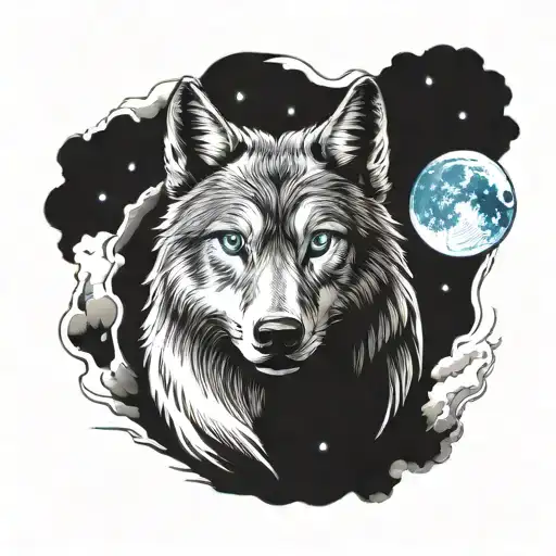 wolf image with blue eyes with moon in the background and the lyrics of the poem Invictus by William Ernest Henley  tattoo design idea