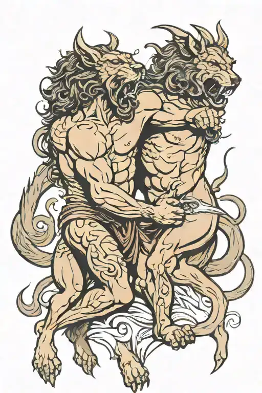 Hércules fighting cerberus tattoo design idea