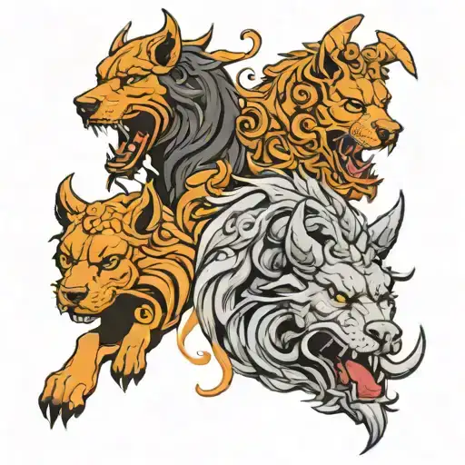 Hércules and cerberus head tattoo design idea