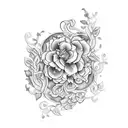 A blackwork wine bottle adorned with delicate floral vines tattoo design idea