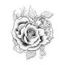 A blackwork wine bottle adorned with delicate floral vines tattoo design idea