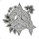 tribal tattoo with elements trinity knot, serch bythol, oak tree, friendship tattoo design idea