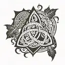 tribal tattoo with elements trinity knot, serch bythol, oak tree, friendship tattoo design idea
