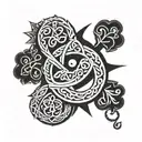 tribal tattoo with elements trinity knot, serch bythol, oak tree, friendship tattoo design idea