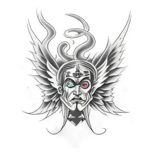 An Old School Fusion: Angel and Demon Tattoo Design  In the realm of body art, the juxtaposition of light and dark finds tattoo design idea