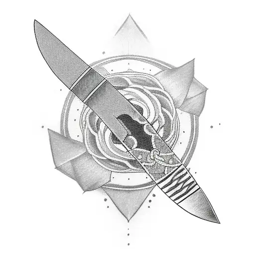 Traditional Japanese tattoo of a kunai knife with Itachi's face inside tattoo design idea