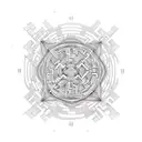 An intricate maze design with hidden messages from the song 'Psycho Killer' woven throughout, in a dotwork style tattoo design idea